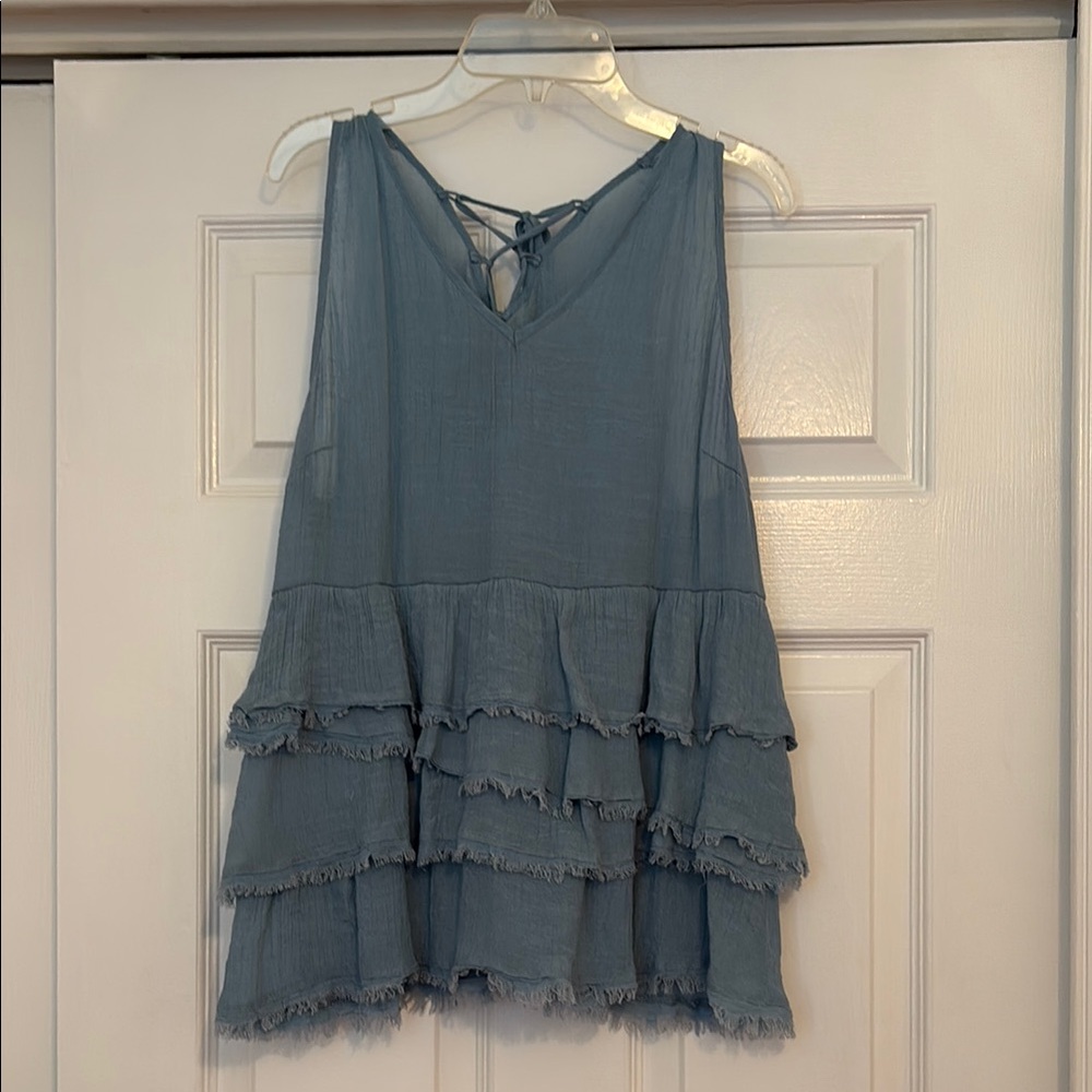 Blue Sleeveless Tiered Top
